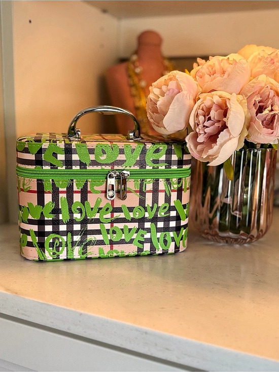 Handbags - Graffiti Plaid Train Case Cosmetic Case in Green and checkered plaid NEW FRESH!